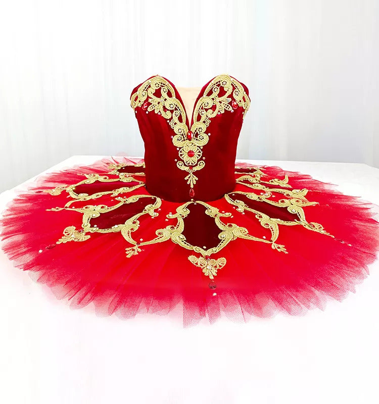 Finger Fairy Professional Tutu, Red Ballet Tutu, Red Pancake tutu, Red platter tutu, professional red and gold tutu