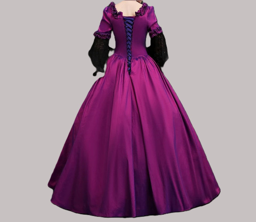 purple satin Victorian costume